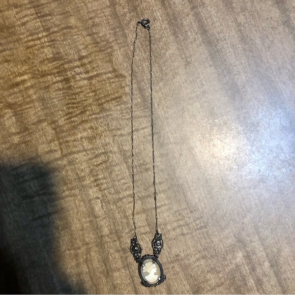 Antique Carved Shell Cameo Necklace, Sterling Silver with Marcasite Accents 💎🖤 - Picture 5 of 9